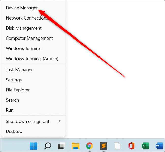 Abra o menu de contexto do botão Iniciar e selecione a opção Gerenciador de Dispositivos no Windows 11.