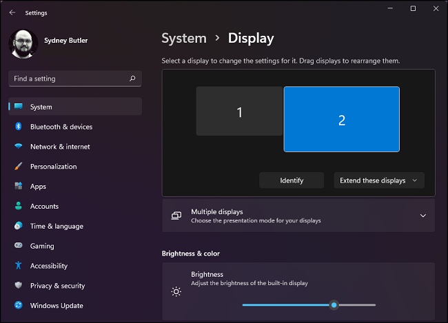 Configurações de exibição do Windows 11
