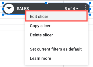 Selecione Editar Slicer