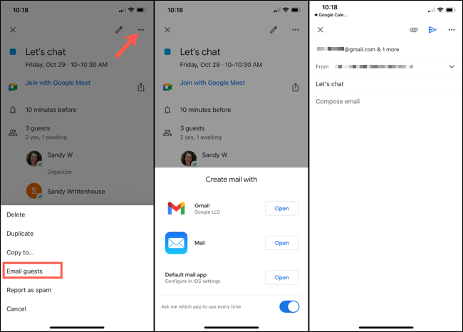 Enviar e-mail para convidados no Google Agenda no iPhone