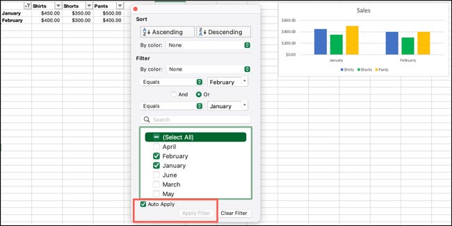 Gráfico filtrado no Excel no Mac