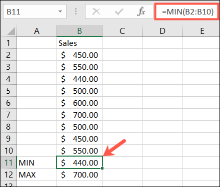 Funções MIN e MAX no Excel