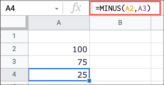 Subtraia os valores das células com a função MENOS