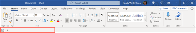 Barra de ferramentas de acesso rápido abaixo da faixa de opções no Word