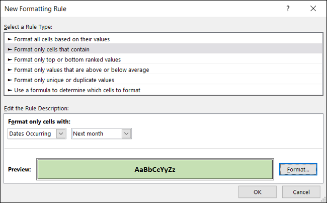 Revise a nova regra de formato personalizado