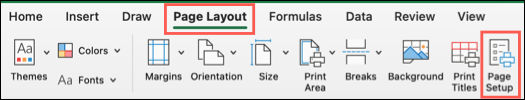 Abra a configuração da página no Excel no Mac