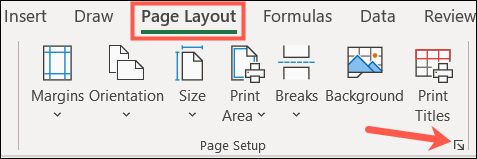 Abra a configuração da página no Excel no Windows