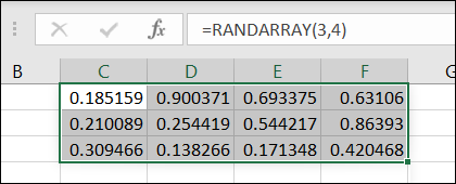 RANDARRAY com linhas e colunas