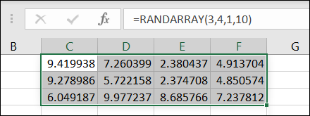 RANDARRAY com valores mínimo e máximo