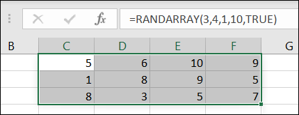 RANDARRAY com números inteiros