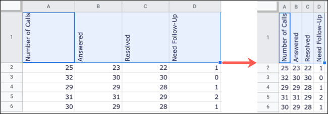 Cabeçalhos de coluna girados no Planilhas Google