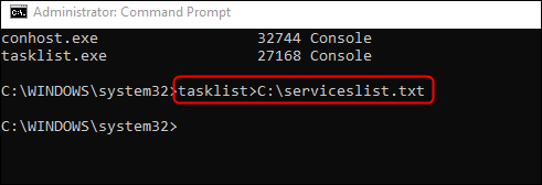 Execute o comando export tasklist.