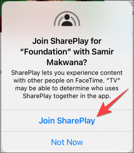 Selecione "Join SharePlay" novamente no aplicativo relevante para confirmar