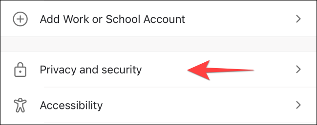 Selecione "Privacidade e segurança".