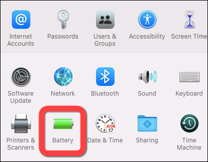 Selecione a seção “Bateria” em “Preferências do Sistema”.