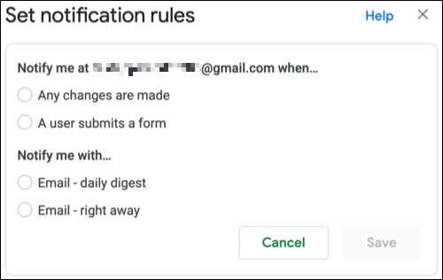 Configure uma regra de notificação no Planilhas Google