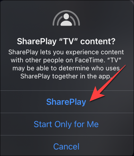 Prompt de inicialização do SharePlay.