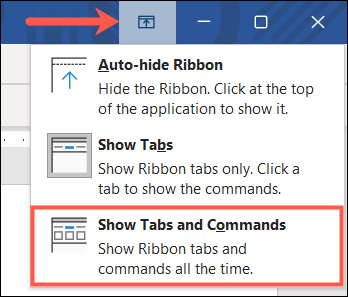 Selecione Mostrar abas e comandos