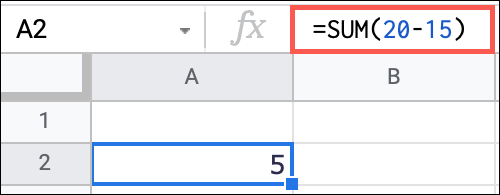 Subtraia os números com a função SUM