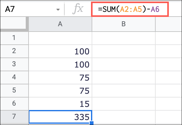 Use a função SUM com subtração