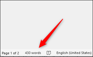 A contagem de palavras na barra de status.