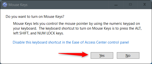 Use um atalho de teclado para ativar as teclas do mouse.
