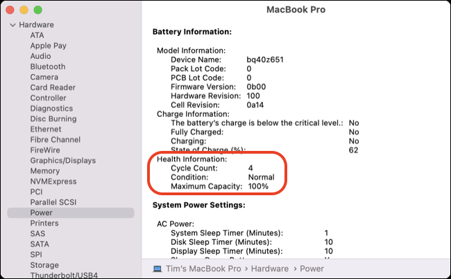 Relatório do sistema macOS