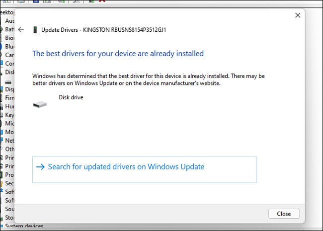 Os melhores drivers para o seu dispositivo já estão instalados, então feche ou pesquise no Windows Update.