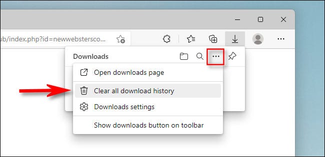 No Edge, clique no botão de três pontos na lista de Downloads e selecione "Limpar todo o histórico de download".