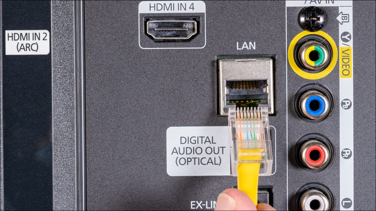 Conectando o cabo Ethernet à porta LAN em uma TV