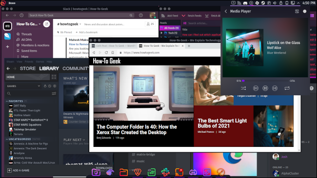 Vários aplicativos abertos no desktop Garuda Linux