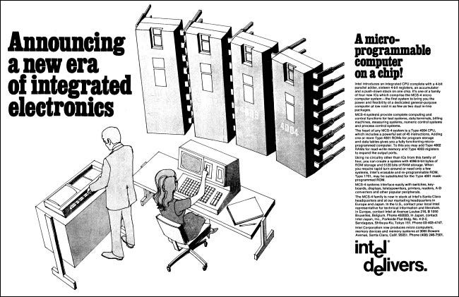 O anúncio original do Intel 4004 de 1971