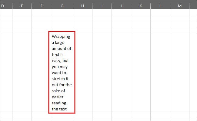 Uma grande quantidade de texto em uma única célula é difícil de ler depois de ser quebrada.