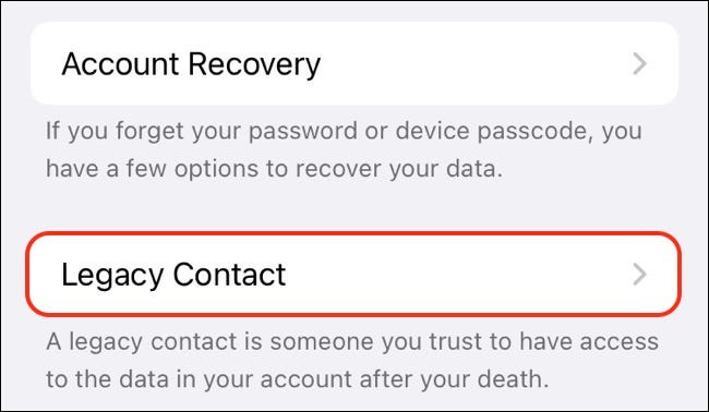 Acesse a tela de contato herdado no iOS 15.2
