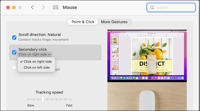 Confirmando o lado do clique secundário no Magic Mouse