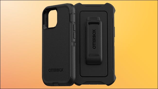 Caixa Otterbox Defender em fundo amarelo