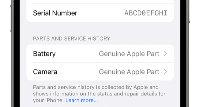 Peças do iPhone e histórico de serviço