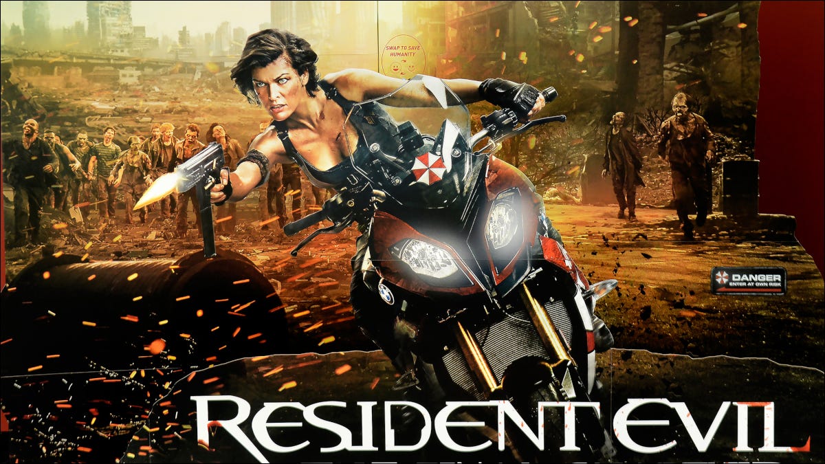 Close de um Resident Evil: o standee do próximo capítulo