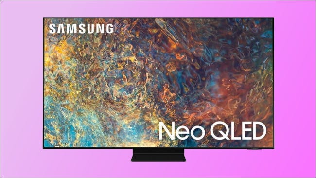 Samsung QN09 em fundo rosa