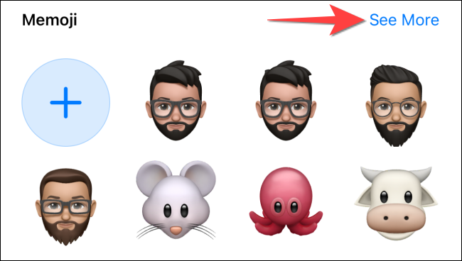 Selecione um Memoji ou toque na opção "Ver mais".