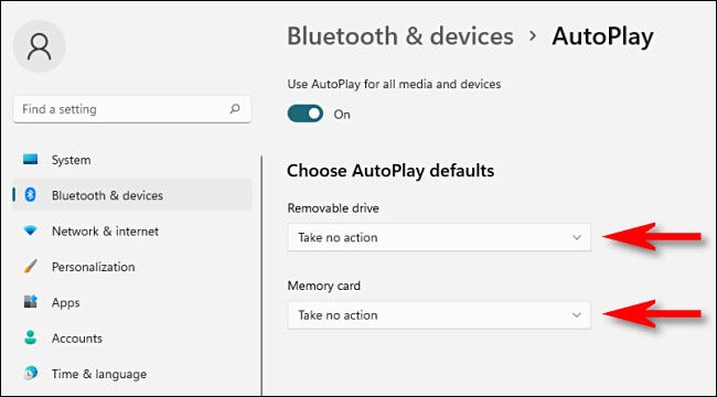 Selecione as opções em "Choose Autoplay Defaults".