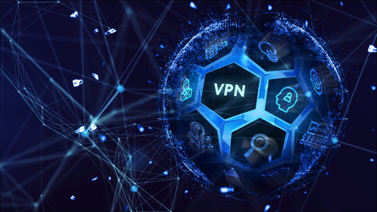 Uma ilustração digital com o termo "VPN".