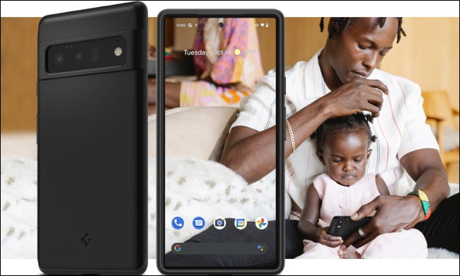 Família usando Pixel 6 Pro com capa Spigen