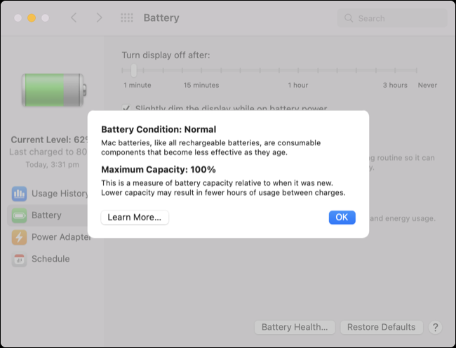 Verificação de integridade da bateria do macOS