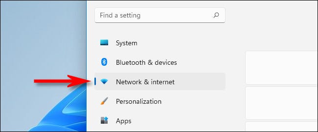 Nas configurações do Windows 11, clique em "Rede e Internet".