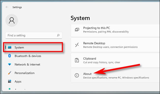 Nas configurações do Windows 11, clique em "Sistema" e selecione "Sobre".