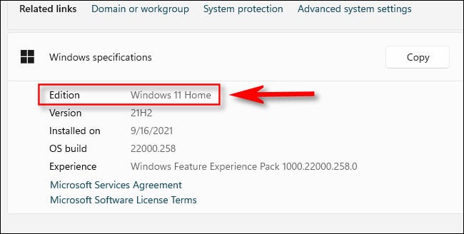 Em "Especificações do Windows", você verá sua edição do Windows listada após "Edição".