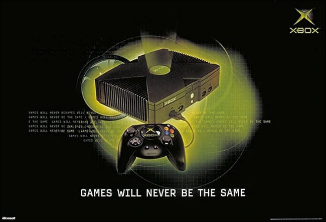 Um pôster promocional do Xbox de 2001.