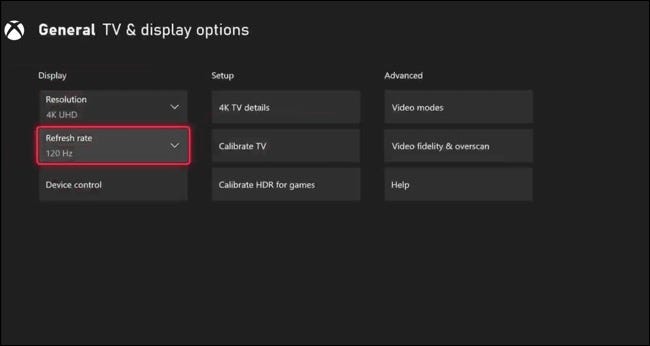 Configurações de taxa de atualização da série Xbox