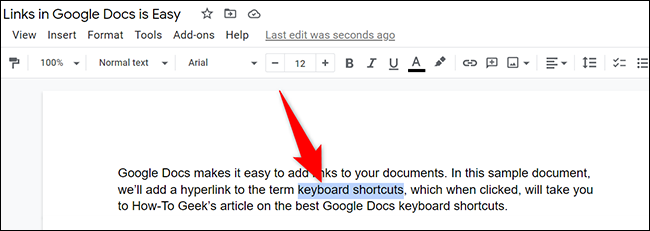 Selecione o texto no Google Docs.